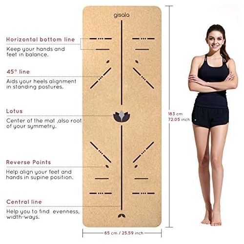  [아마존베스트]Gisala Yoga mat made of cork and natural rubber, Yoga mat, non-slip for gymnastics, Easy Care Yoga mat with carry trap (183 x 65 x 0.6 cm).