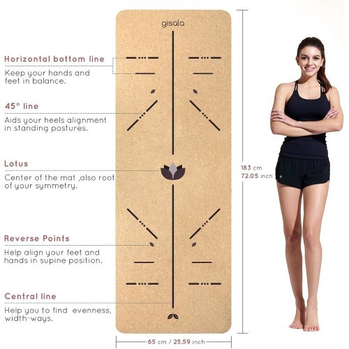  [아마존베스트]Gisala Yoga mat made of cork and natural rubber, Yoga mat, non-slip for gymnastics, Easy Care Yoga mat with carry trap (183 x 65 x 0.6 cm).