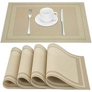 [아마존베스트]GIVERARE Placemats Set of 4, Heat-Resistant Woven Vinyl Placemat, Non-Slip Washable PVC Table Mat, Easy to Clean Premium Plastic Table Mats for Dining Table, Kitchen Table (Beige)