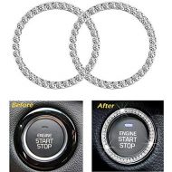Earthland 2Pcs Crystal Rhinestone Ring for Car Decor, Auto Engine Start Stop Decoration Crystal Interior Ring Decal for Vehicle Ignition Button-Silvery