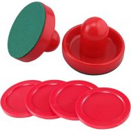 GIYOMI Light Weight Air Hockey Red Replacement Pucks & Slider Pusher Goalies for Game Tables, Accessories,Equipment (2 Striker, 4 Puck Pack)