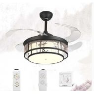 GJX Stealth Fan Light LED Living Room Study Bedroom Dining Room Ceiling Fan Light Wooden Fan Light Ceiling Fan Light ( Color : Wall control )