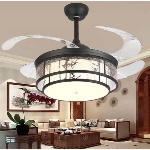  GJX Stealth Fan Light LED Living Room Study Bedroom Dining Room Ceiling Fan Light Wooden Fan Light Ceiling Fan Light ( Color : Wall control )