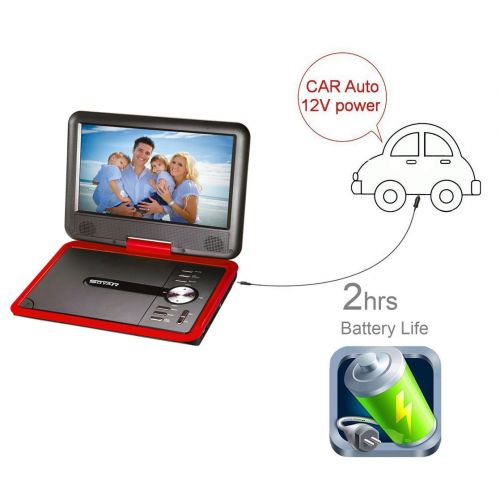  GJY 9.8 Portable DVD Players with 270° Swivel Screen Built-in Rechargeable Battery SD CardUSBGameMP3MP4MP5DVDCDPlayer,Happy Travel dvd players(Red)