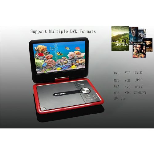  GJY 9.8 Portable DVD Players with 270° Swivel Screen Built-in Rechargeable Battery SD CardUSBGameMP3MP4MP5DVDCDPlayer,Happy Travel dvd players(Red)