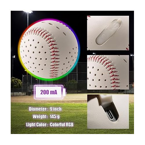  Light Up Baseball, Shining in The Dark, Baseball Gifts for Boys/Girls/Adults, Official Baseball Size and Weight,Baseball Accessories.