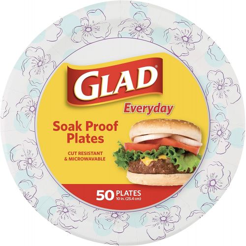  Glad Round Disposable Paper Plates for All Occasions | Soak Proof, Cut Proof, Microwaveable Heavy Duty Disposable Plates | 10 Diameter, 50 Count Bulk Paper Plates