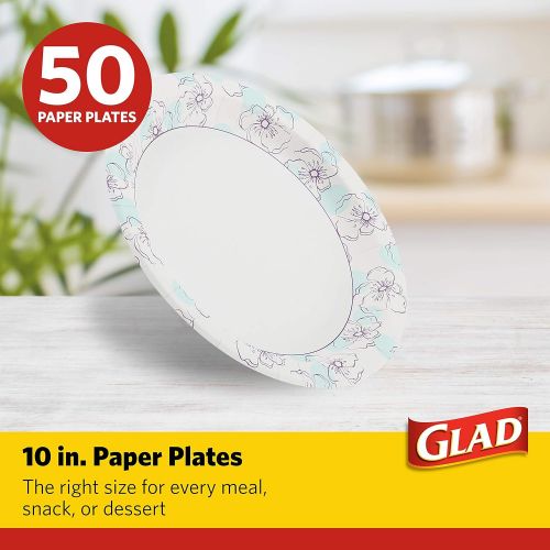  Glad Round Disposable Paper Plates for All Occasions | Soak Proof, Cut Proof, Microwaveable Heavy Duty Disposable Plates | 10 Diameter, 50 Count Bulk Paper Plates