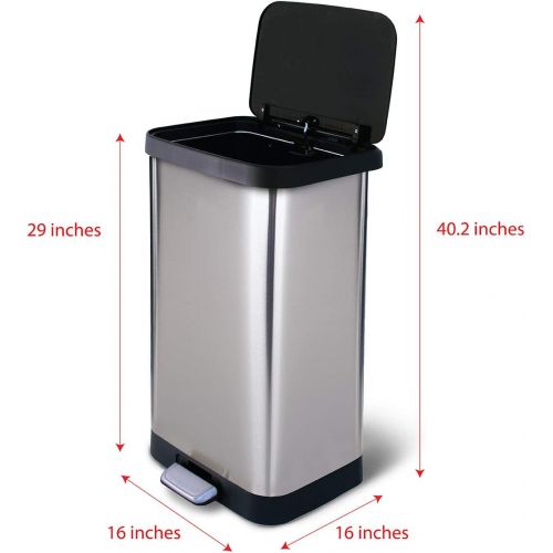  GLAD GLD-74507 Extra Capacity Stainless Steel Step Trash Can with Clorox Odor Protection of The Lid, Fits All 20G Garbage Waste Bags, 20 Gallon