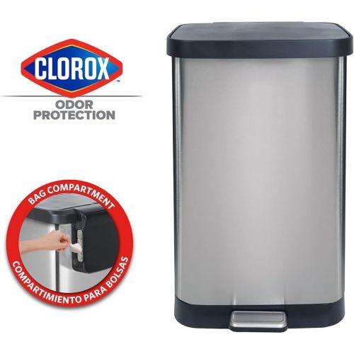  GLAD GLD-74507 Extra Capacity Stainless Steel Step Trash Can with Clorox Odor Protection of The Lid, Fits All 20G Garbage Waste Bags, 20 Gallon