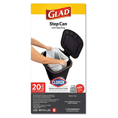  GLAD 75L Extra Capacity Plastic Step Can with CloroxTM Odor Protection | Fits All 20 Gallon Trash Bags, 75 Liter, Matte Black