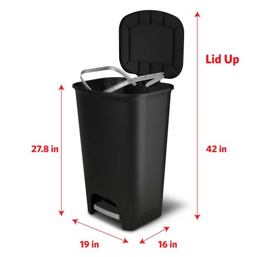  GLAD 75L Extra Capacity Plastic Step Can with CloroxTM Odor Protection | Fits All 20 Gallon Trash Bags, 75 Liter, Matte Black