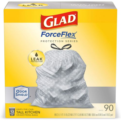  GLAD ForceFlex Protection Series Tall Kitchen Trash Bags, 13 Gal, Unscented OdorShield, 90 Ct (Package May Vary)