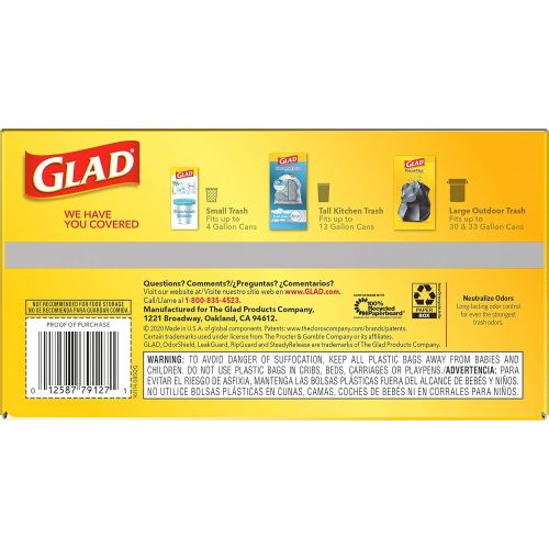  GLAD ForceFlex Protection Series Tall Kitchen Trash Bags, 13 Gal, Unscented OdorShield, 90 Ct (Package May Vary)