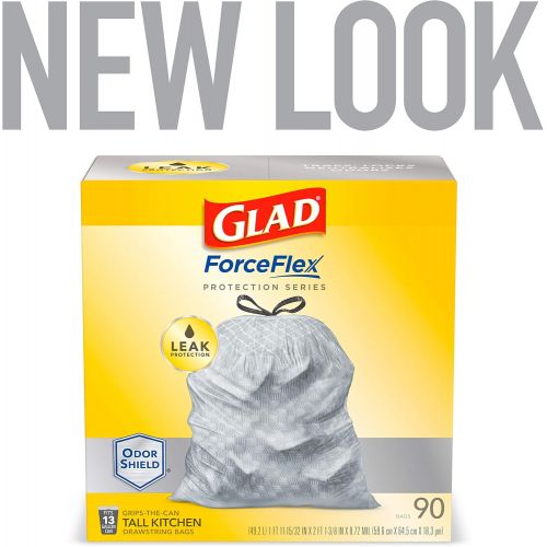  GLAD ForceFlex Protection Series Tall Kitchen Trash Bags, 13 Gal, Unscented OdorShield, 90 Ct (Package May Vary)