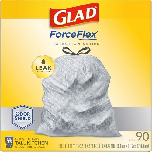  GLAD ForceFlex Protection Series Tall Kitchen Trash Bags, 13 Gal, Unscented OdorShield, 90 Ct (Package May Vary)