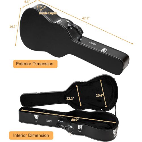  [아마존베스트]GLARRY 39 Classical Acoustic Guitar Hard Case Microgroove Protective Flat Case with Lock Latch Keys (Black)