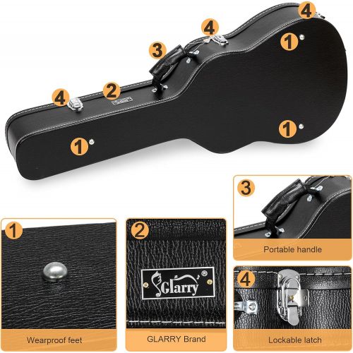  [아마존베스트]GLARRY 39 Classical Acoustic Guitar Hard Case Microgroove Protective Flat Case with Lock Latch Keys (Black)