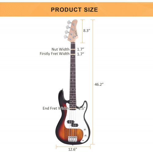  [아마존베스트]Glarry Electric Bass Guitar Full Size 4 String Rosewood Basswood Fire Style Exquisite Burning Bass (Sunset)