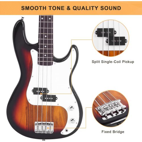  [아마존베스트]Glarry Electric Bass Guitar Full Size 4 String Rosewood Basswood Fire Style Exquisite Burning Bass (Sunset)