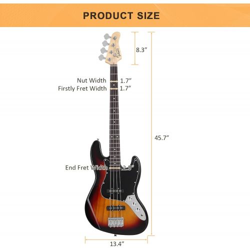  [아마존베스트]GLARRY 4 String GJazz Electric Bass Guitar Full Size Right Handed with Guitar Bag, Amp Cord and Beginner Kits (Sunset)…