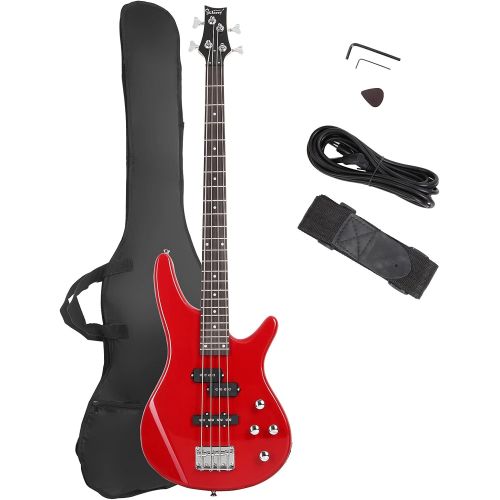  [아마존베스트]GLARRY Bass Guitar Full Size 4 String Exquisite Stylish Bass with Guitar Bag Power Line and Wrench Tool (Red)