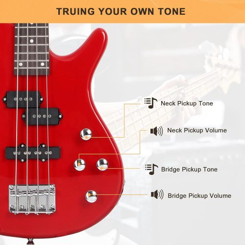  [아마존베스트]GLARRY Bass Guitar Full Size 4 String Exquisite Stylish Bass with Guitar Bag Power Line and Wrench Tool (Red)