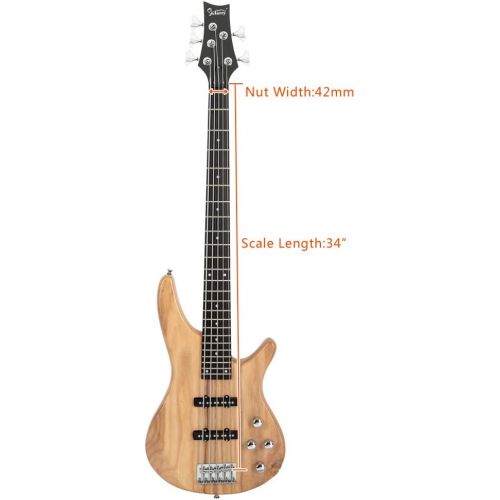  [아마존베스트]Glarry GIB Electric 5 String Bass Guitar Full Size Bag Strap Pick Connector Wrench Tool Sunset Color/Burlywood Hot (Burlywood)