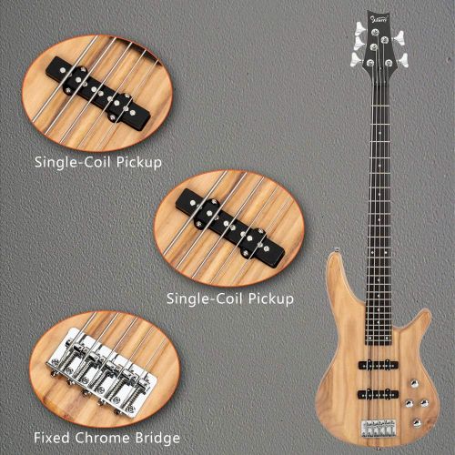  [아마존베스트]Glarry GIB Electric 5 String Bass Guitar Full Size Bag Strap Pick Connector Wrench Tool Sunset Color/Burlywood Hot (Burlywood)