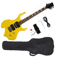 GLARRY Glarry Cool Burning Fire Style Electric Guitar Christmas gift for Beginner Guitar Lover with Accessories Pack (yellow)