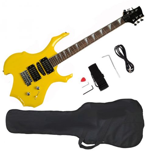  GLARRY Glarry Cool Burning Fire Style Electric Guitar Christmas gift for Beginner Guitar Lover with Accessories Pack (yellow)