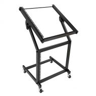 GLARRY Rack Mount Rolling Stand and Adjustable Top Mixer Platform Mount 19U, Holder for Music Studio Pro Audio Recording Cabinet, Amplifiers, Stage Equipment DJ PA Gear Display Case