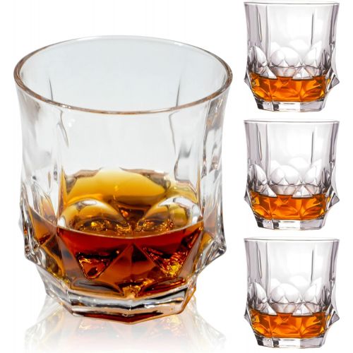  [아마존베스트]GLASKEY Whiskey Glasses, Set of 4 Scotch Glass Tumblers for Drinking Bourbon, Cognac, Irish Whisky, Large 7-12oz Premium Lead-Free Crystal Old Fashioned Glass (10oz, 3.0 (W) x 3.2(