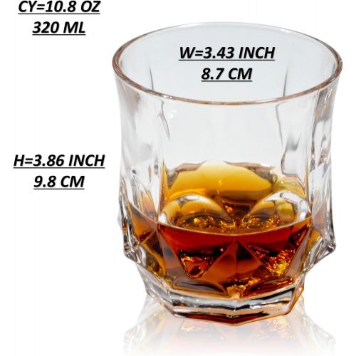 [아마존베스트]GLASKEY Whiskey Glasses, Set of 4 Scotch Glass Tumblers for Drinking Bourbon, Cognac, Irish Whisky, Large 7-12oz Premium Lead-Free Crystal Old Fashioned Glass (10oz, 3.0 (W) x 3.2(