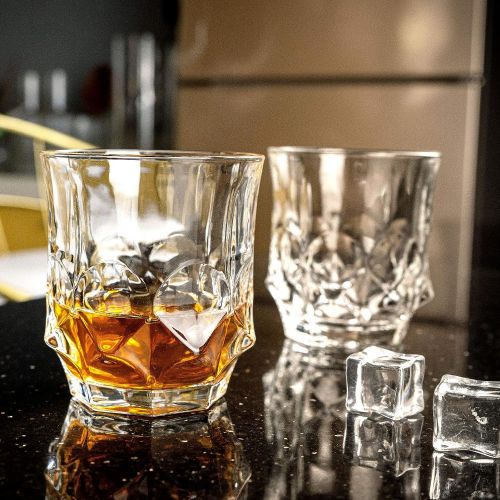  [아마존베스트]GLASKEY Whiskey Glasses, Set of 4 Scotch Glass Tumblers for Drinking Bourbon, Cognac, Irish Whisky, Large 7-12oz Premium Lead-Free Crystal Old Fashioned Glass (10oz, 3.0 (W) x 3.2(