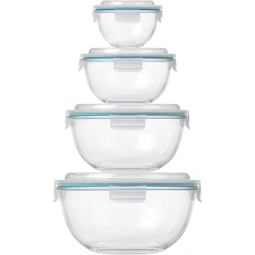  Glasslock Mixing Bowl with Latching Lids 8-Pieces Set - Airtight, Leakproof, BPA Free Lids, Nesting, Meal Prep, Baking, Salad, Food Storage & Serving Bowl, Microwave, Fridge & Freezer, Dishwasher Safe