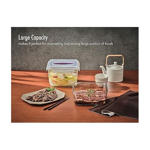  GLASSLOCK 125 Oz Glass Food Storage set of 2 - Large Capacity, Airtight & Leak-Proof, BPA Free Lid with Carry Handle, Microwave, Dishwasher, Fridge & Freezer Safe, Marinating, Sauce, Fruit Storage