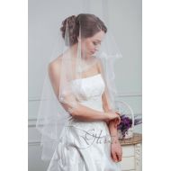 GLAZDOV Embroidered Mantilla Wedding Veil / Lace Veil / Long Bridal Veil / White Wedding Veil / Two Tier Veil / Bridal Accessories / Fingertip Veil