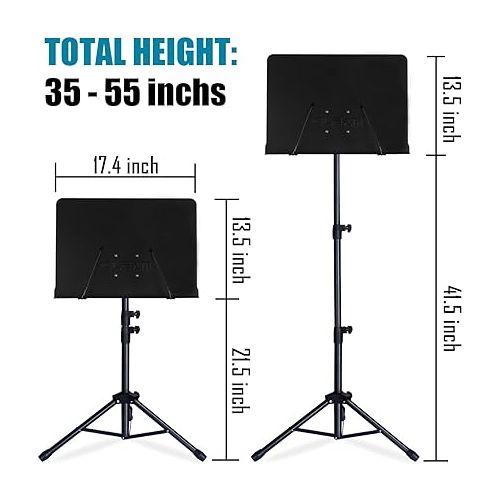  GLEAM Sheet Music Stand - Full Metal with Carrying Bag, Phone Holder, Sheet Music Folder and Clip, 5 in 1 Desktop Book Stand