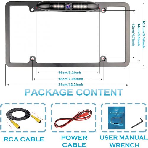  [아마존베스트]GLK License Plate Backup Camera Front Rear View Reverse Camera with 7 LED Night Vision 170 Degree Viewing Angle Waterproof Backup Camera for Cars