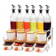 GLMAMK Spice Rack With Spoon,glass Spice Jars Multifunctional Storage Rack Set, Vinegar Soy Sauce Wine Bottle Spice Kitchen Storage Household Goods