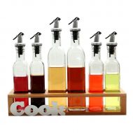 GLMAMK Glass Spice Jars,wooden Spice Rack,Vinegar Soy Sauce Wine Bottle Set Kitchen Storage Household Goods