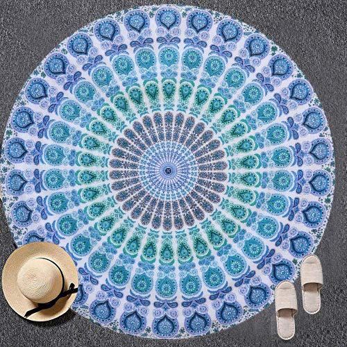  GLOBUS CHOICE INC. Blue Turquoise Tapestry Round Cotton Indian Tapestry Mandala Roundies Beach Throw Indian Round Blue Mandala Tapestry Yoga Mat Picnic Mat Table Throw Hippy Boho G