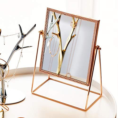  GLODEALS Makeup Vanity Mirror, Decorative Makeup Mirror Rose Gold Vanity Mirror Cosmetic Mirror Table Mirror with Single Sided 360°Rotation for Bedroom and Bathroom Decor(Square)