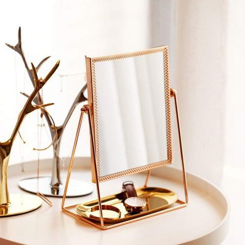  GLODEALS Makeup Vanity Mirror, Decorative Makeup Mirror Rose Gold Vanity Mirror Cosmetic Mirror Table Mirror with Single Sided 360°Rotation for Bedroom and Bathroom Decor(Square)