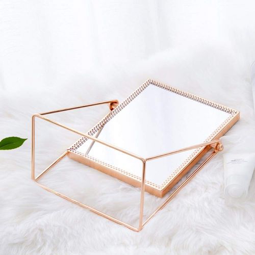  GLODEALS Makeup Vanity Mirror, Decorative Makeup Mirror Rose Gold Vanity Mirror Cosmetic Mirror Table Mirror with Single Sided 360°Rotation for Bedroom and Bathroom Decor(Square)