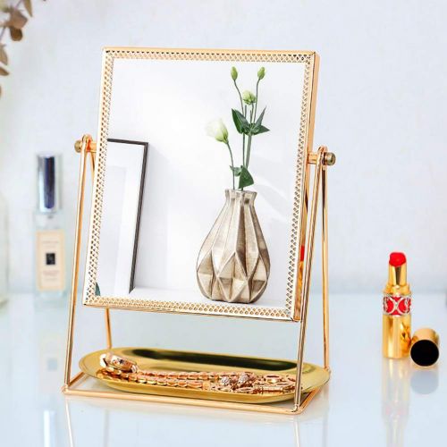  GLODEALS Makeup Vanity Mirror, Decorative Makeup Mirror Rose Gold Vanity Mirror Cosmetic Mirror Table Mirror with Single Sided 360°Rotation for Bedroom and Bathroom Decor(Square)