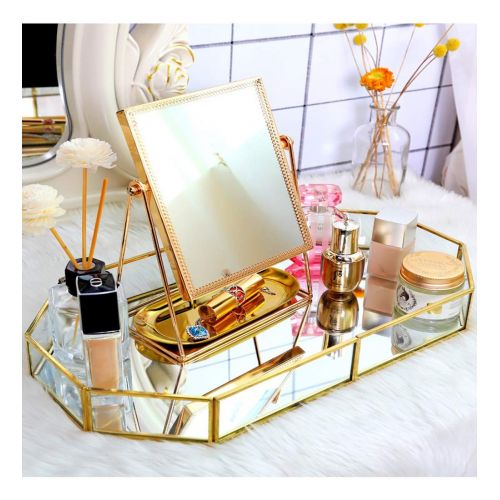  GLODEALS Makeup Vanity Mirror, Decorative Makeup Mirror Rose Gold Vanity Mirror Cosmetic Mirror Table Mirror with Single Sided 360°Rotation for Bedroom and Bathroom Decor(Square)