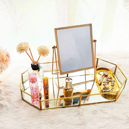  GLODEALS Makeup Vanity Mirror, Decorative Makeup Mirror Rose Gold Vanity Mirror Cosmetic Mirror Table Mirror with Single Sided 360°Rotation for Bedroom and Bathroom Decor(Square)