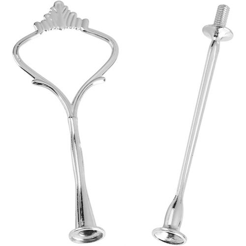  GLOGLOW (Pack of 3) Multi-tiers Cake Cupcake Tray Stand Handle Fruit Plate Hardware Fitting Holder(2-tiers Crown-Silver)